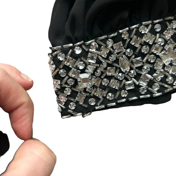 Alex Evenings BLACK JERSEY CHIFONN LONG SLEEVED DRESS WITH BEADED CUFFS size 16W - Picture 10 of 10